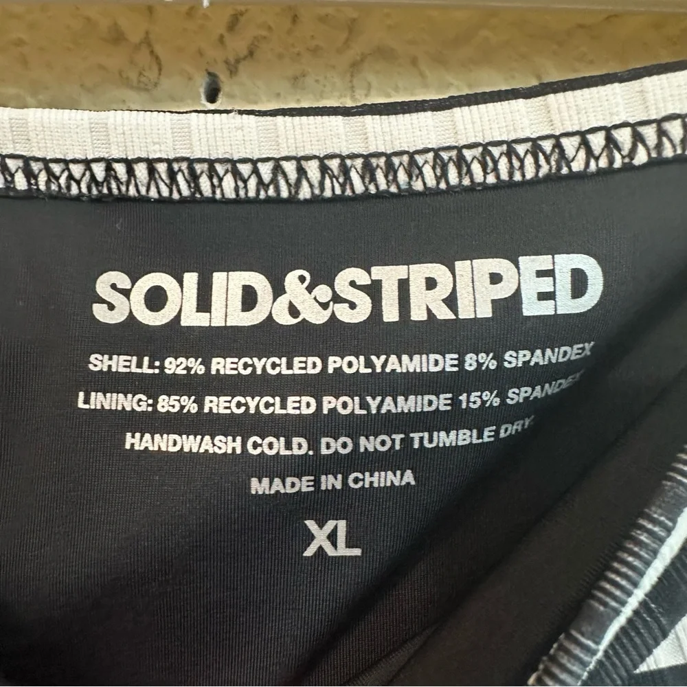 SOLID & STRIPED Bikini Bottom Elle Ribbed Noir Optic White Striped Black NWT